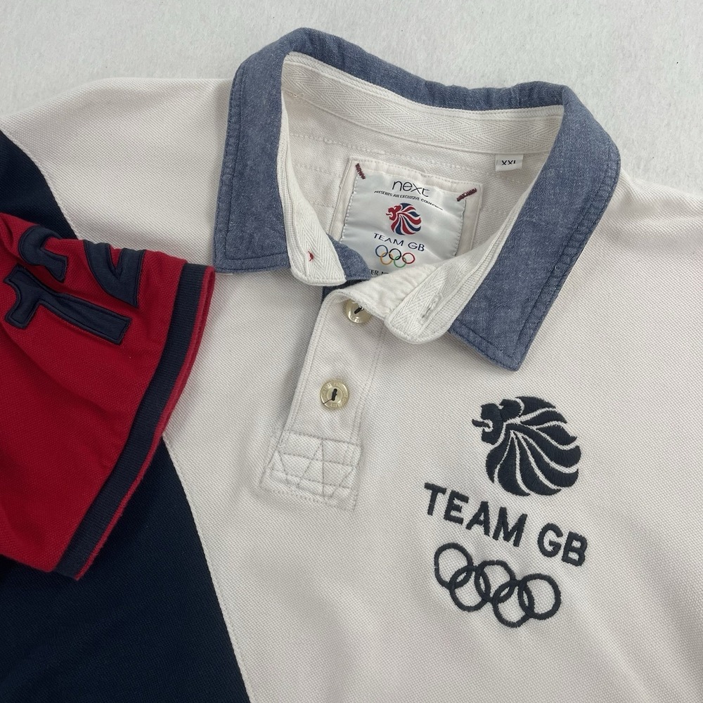 Next Team GB London 2012 Olympics Polo Shirt Mens XXL White Navy Colorblock